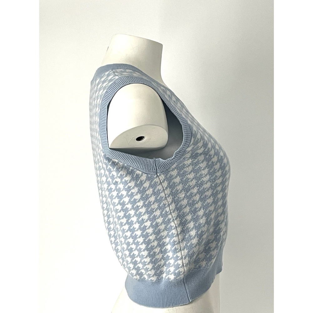 Women's Pastel Baby Blue Houndstooth cropped Sweater Vest Knit Small White - Picture 4 of 8